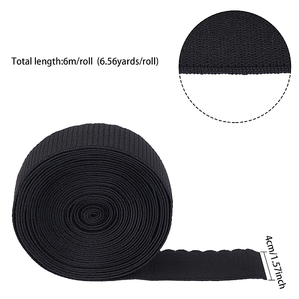 

PandaHall BENECREAT Flat Elastic Rubber Cord/Band, Webbing Garment Sewing Accessories, Black, 40mm Elastic Fibre Flat Black