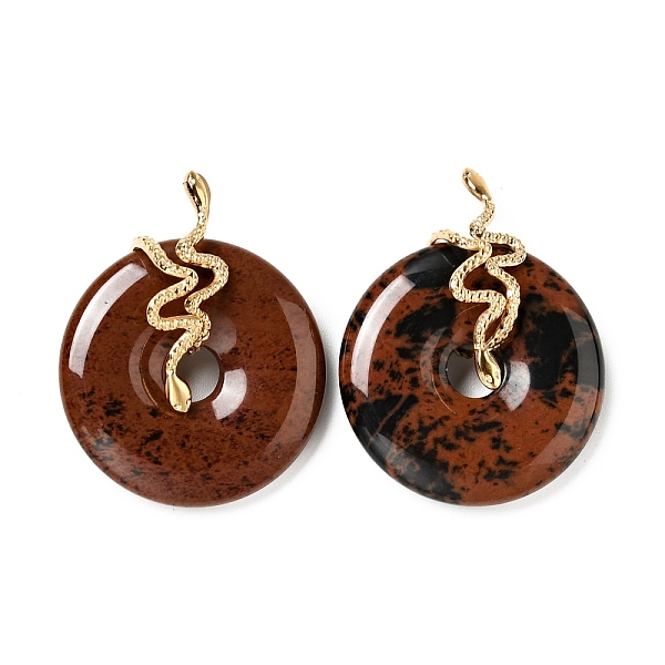 

PandaHall Natural Mahogany Obsidian Pendants, with Ion Plating(IP) Golden Tone 304 Stainless Steel Findings, Snake with Donut/Pi Disc Charm...
