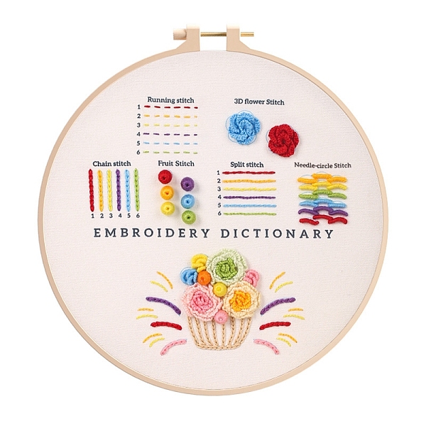 

PandaHall DIY Embroidery Kit, including Embroidery Needles & Thread, Linen Cloth, Flower, 290x290mm Linen Flower