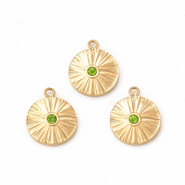 

PandaHall 304 Stainless Steel Rhinestone Charms, Flat Round Charm, Real 18K Gold Plated, 13.5x11x2.5mm, Hole: 1.2mm Stainless..., Green