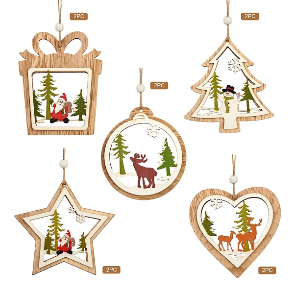 10Pcs 5 Style Wooden Hanging Ornaments