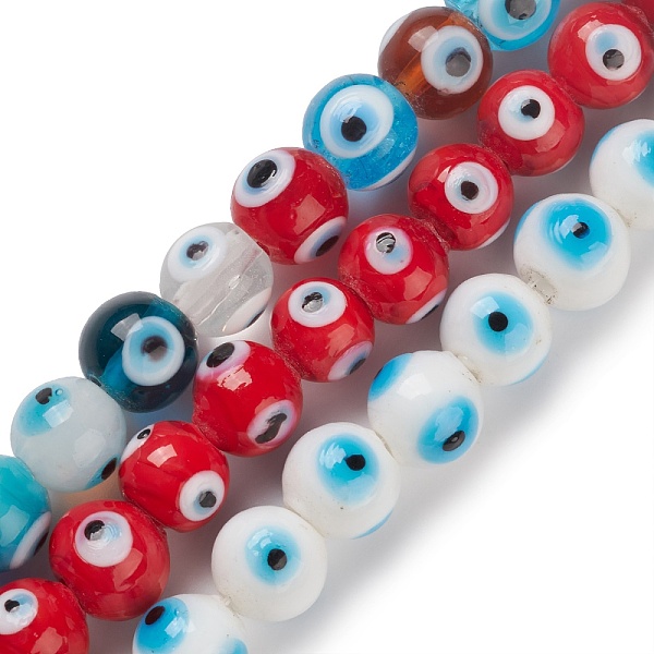 

PandaHall Handmade Evil Eye Lampwork Bead Strands, Round, Mixed Color, 10.5~11x9~10mm, Hole: 2~3mm, about 40pcs/strand, 14.13~14.6''..., Multicolor