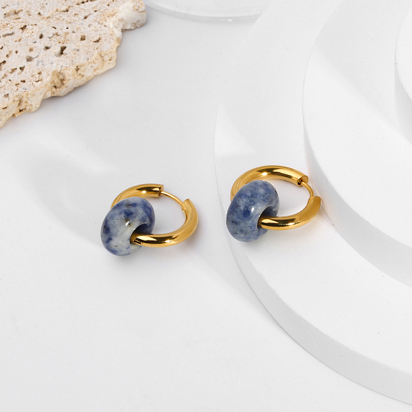 French Vintage Natural Lapis Lazuli Hoop Earrings