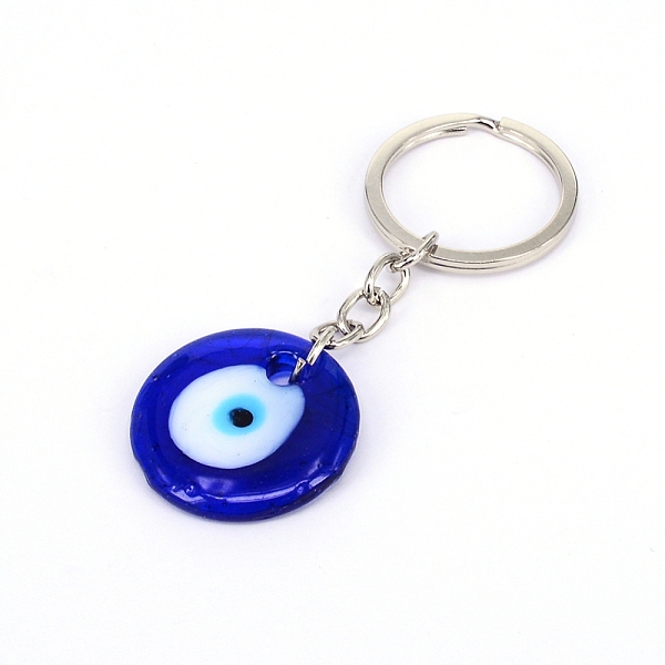 

PandaHall Keychain, with Evil Eye Lampwork & Alloy Split Key Rings, Platinum, Royal Blue, 83mm, Pendant: 30.5x5.5mm, Ring: 30x2.5mm, Packing...