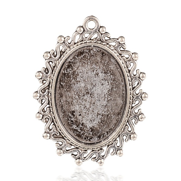 

PandaHall Oval Tibetan Style Alloy Pendant Cabochon Settings, Antique Silver, Tray: 18x25mm, 38x29x2mm, Hole: 2mm Alloy Oval