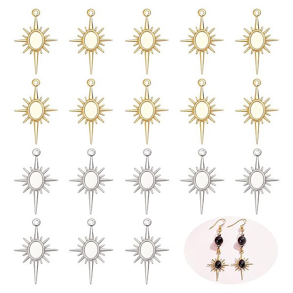 

PandaHall BENECREAT 40Pcs 2 Colors Rack Plating Brass Pendant Cabochon Settings, Long-Lasting Plated, Sun, Platinum & Golden, Tray: 8x5.5mm...