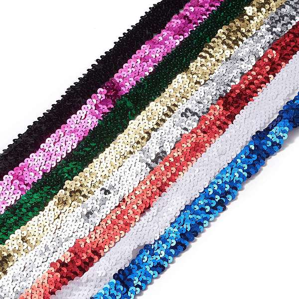 

PandaHall Plastic Paillette Elastic Beads, Sequins Beads, Ornament Accessories, 3 Rows Paillette Roll, Flat Round, Mixed Color, 27x2mm..., Multicolor