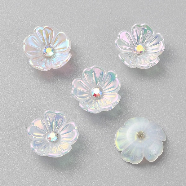 

PandaHall Opaque Resin Pave Rhinestone Cabochons, Flower, Clear AB, 11x11x3.5mm Resin Flower White