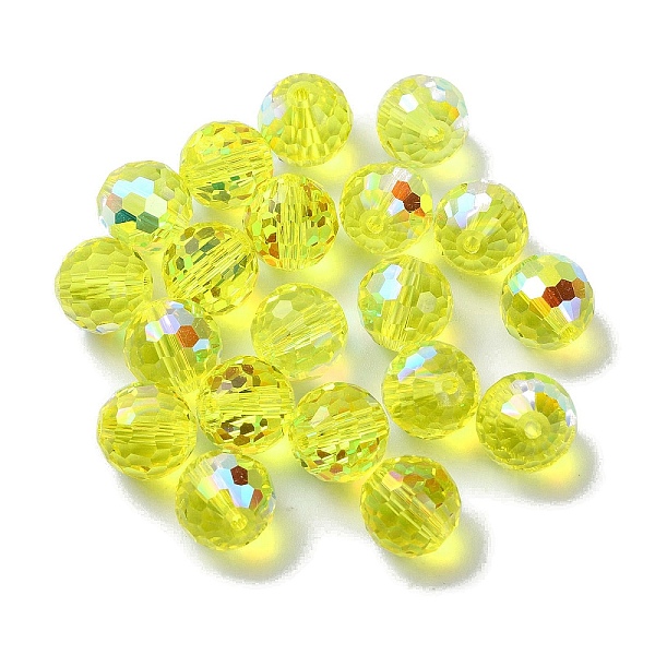 

PandaHall AB Color Plated Glass Beads, Faceted Round, Green Yellow, 10x9mm, Hole: 1.5mm Glass Round