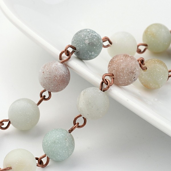 

PandaHall Handmade Natural Amazonite Beaded Chains, Unwelded, with Brass Eye Pinv, Red Copper, 39.3 inch Amazonite