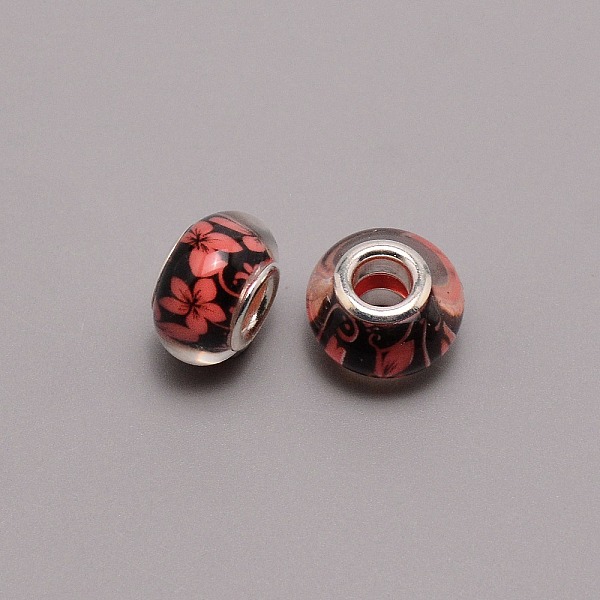 

PandaHall Acrylic European Beads, Large Hole Beads, Printing, Rondelle, Light Coral, 14x9mm, Hole: 5mm Acrylic Rondelle