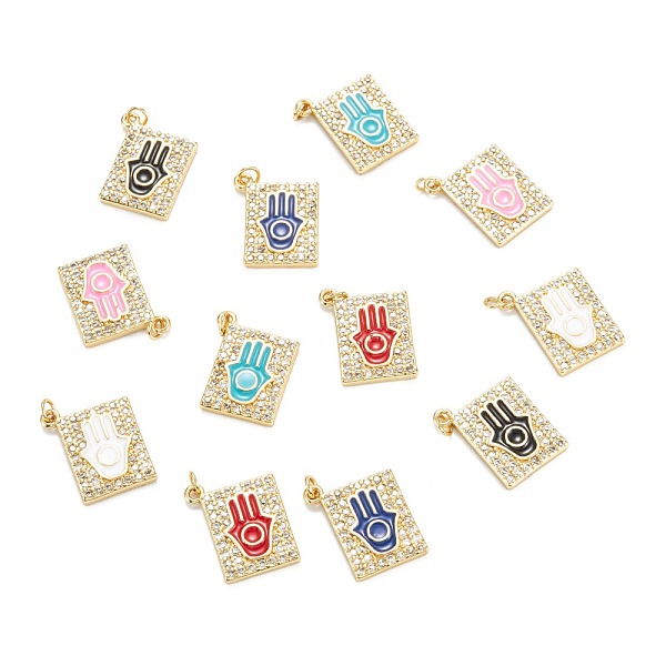 

PandaHall Brass Micro Pave Clear Cubic Zirconia Pendants, with Enamel, Real 18K Gold Plated, Long-Lasting Plated, Rectangle with Hamsa Hand..., Multicolor