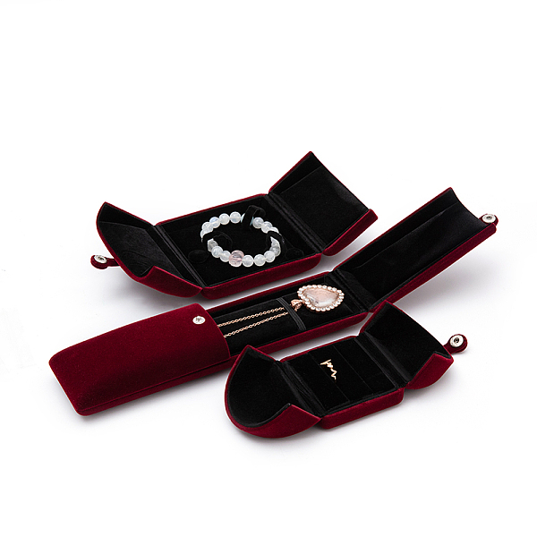 

PandaHall Olycraft Velvet Box Sets(Ring, Bangle, Necklace), with Snap Buttons, Mixed Shapes, Dark Red, Ring: 6.9x6.3x5.7cm, Bangle...