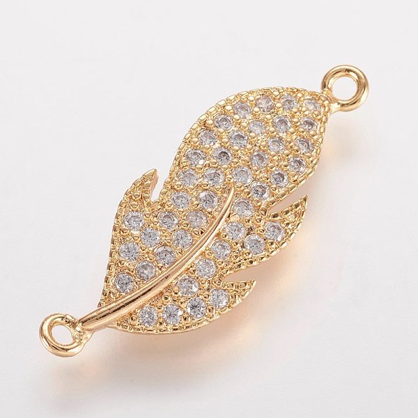 

PandaHall Brass Micro Pave Cubic Zirconia Links, Leaf, Golden, 11x29.5x2.5mm, Hole: 1mm Brass+Cubic Zirconia Leaf