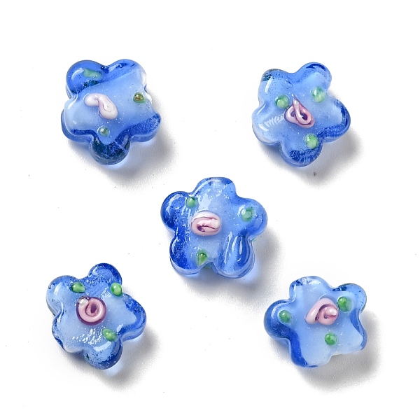 

PandaHall Handmade Lampwork Beads, Flower, Royal Blue, 14.5~15x15~15.5x6.5~8mm, Hole: 1~1.2mm Lampwork Flower