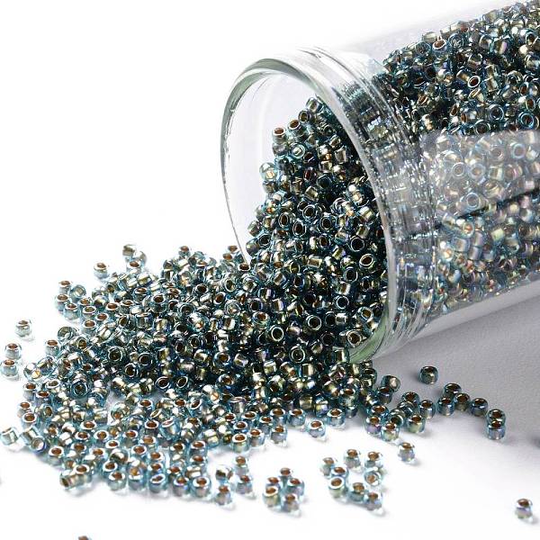 

PandaHall TOHO Round Seed Beads, Japanese Seed Beads, (995) Gilt Lined AB Aqua, 15/0, 1.5mm, Hole: 0.7mm, about 3000pcs/10g Glass Cyan