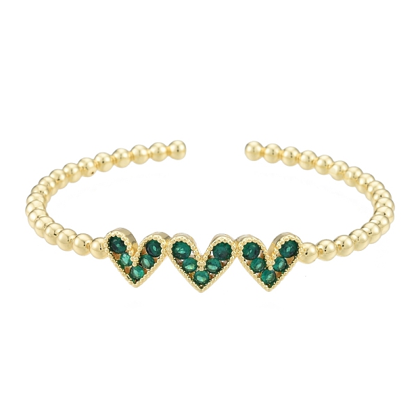 

PandaHall Cubic Zirconia Triple Heart Open Cuff Bangle, Real 18K Gold Plated Brass Jewelry for Women, Green, Inner Diameter: 1-7/8x2-1/8...