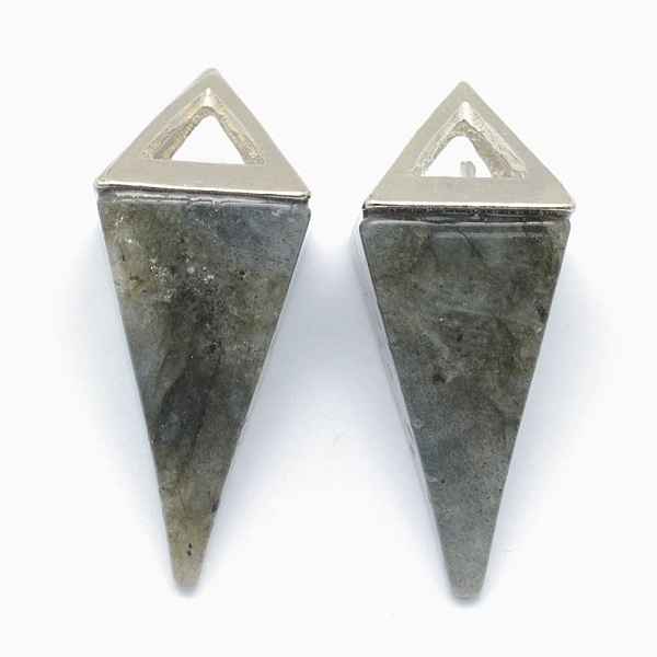 

PandaHall Natural Labradorite Pendants, with Alloy Findings, Triangle, Platinum, 34x14x14.5mm, Hole: 4x6mm Labradorite Triangle