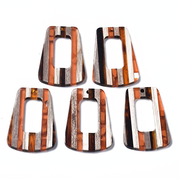 

PandaHall Resin & Walnut Wood Pendants, Trapezoid, Dark Orange, 38x27x3mm, Hole: 2mm Resin+Wood Trapezoid