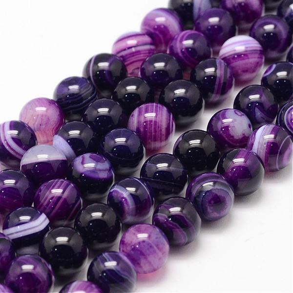 

PandaHall Natural Striped Agate/Banded Agate Bead Strands, Round, Grade A, Dyed & Heated, Purple, 10mm, Hole: 1mm, about 37~38pcs/strand...