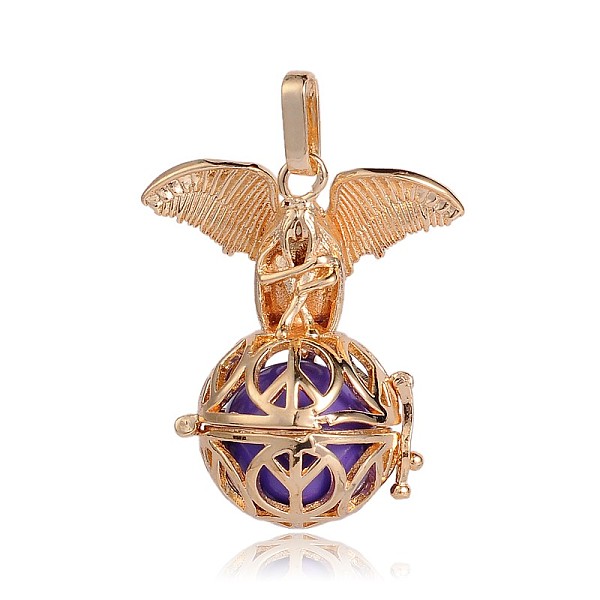 

PandaHall Golden Plated Brass Hollow Round Cage Pendants, with No Hole Spray Painted Brass Beads, Blue Violet, 38x31x20mm, Hole: 3x8mm Brass...