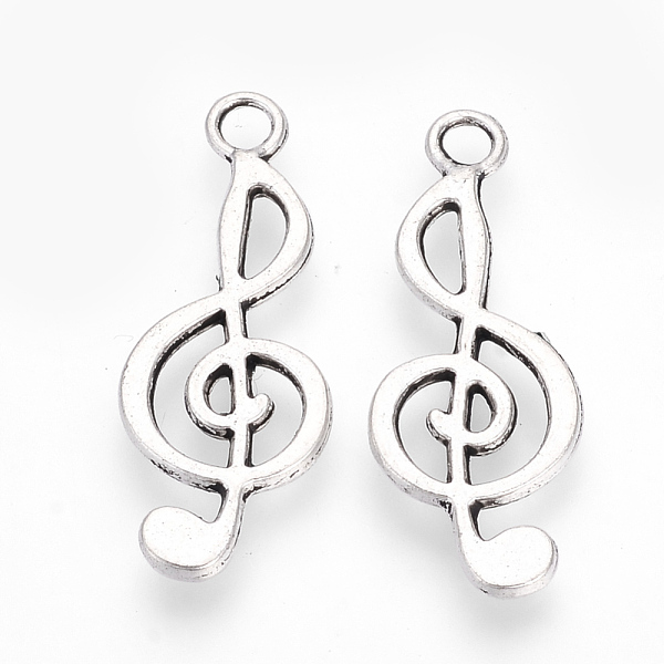 PandaHall Tibetan Style Alloy Pendants, Musical Note, Cadmium Free & Lead Free, Antique Silver, 24.5x9.5x1.5mm, Hole: 2mm Alloy Musical Note