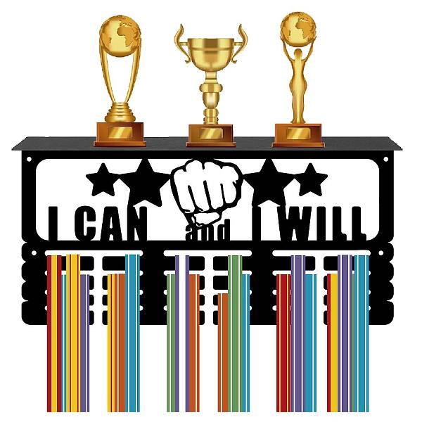 

PandaHall CREATCABIN Medal Holder Trophy Shelf Medal Hangers Display with Shelf Stand Sports 4 Rows Wall Mount Hold 70+ Medals for..., Black