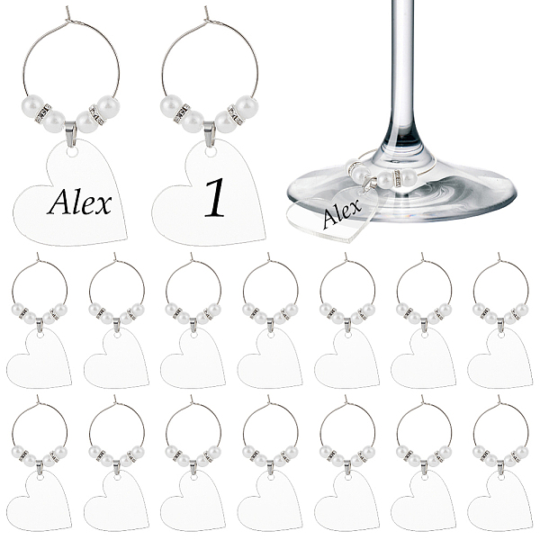 

PandaHall Blank Acrylic Wine Glass Charms, with Brass Rings, Platiumn, Heart, 62mm, Heart: 29x28x1.8mm, 50pcs/set Acrylic Heart Clear