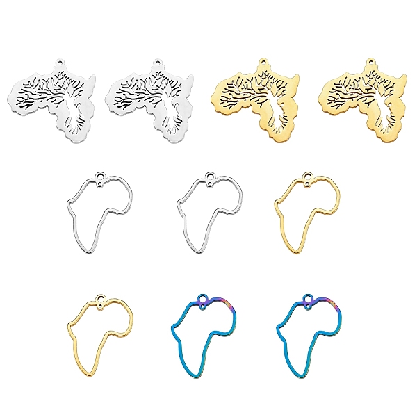 

PandaHall 10Pcs 5 Style 304 Stainless Steel Pendants, Map of Africa, Mixed Color, 26~30x20~30.5x1.3~1.5mm, Hole: 0.8~1.8mm, 2pcs/style 304...