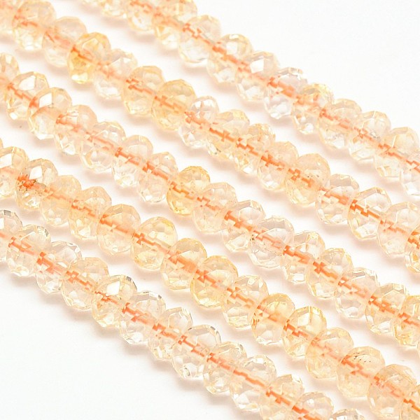 

PandaHall Natural Citrine Rondelle Bead Strands, Faceted, Dyed & Heated, 8x5mm, Hole: 1mm, about 80pcs/strand, 15.7 inch Citrine Rondelle..., Orange