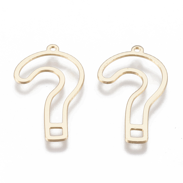 

PandaHall Brass Pendants, Question Mark, Nickel Free, Real 18K Gold Plated, 26x15x1mm, Hole: 1mm Brass Symbol