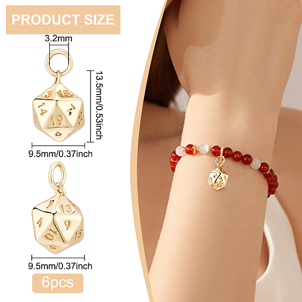 

PandaHall BENECREAT Brass Charms, with Jump Rings, Long-Lasting Plated, 20 Sided Dice Charm, Real 18K Gold Plated, 13.5x9.5x9.5mm, Hole...