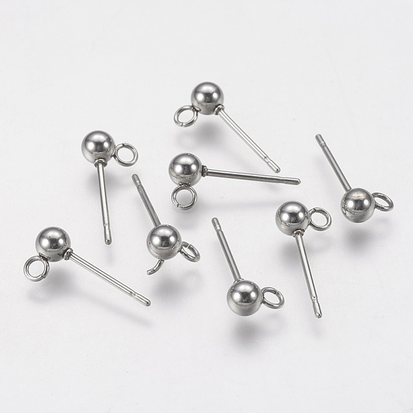 

PandaHall 202 Stainless Steel Ball Stud Earring Findings, with 304 Stainless Steel Pins and Loop, Round, Stainless Steel Color, 15mm, Hole...