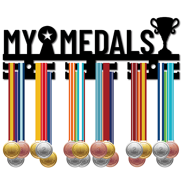 

PandaHall Acrylic Medal Holder, Medals Display Hanger Rack, with Standoff Pins, Medal Holder Frame, Trophy Pattern, 102x290x10mm, Hole: 8mm..., Black