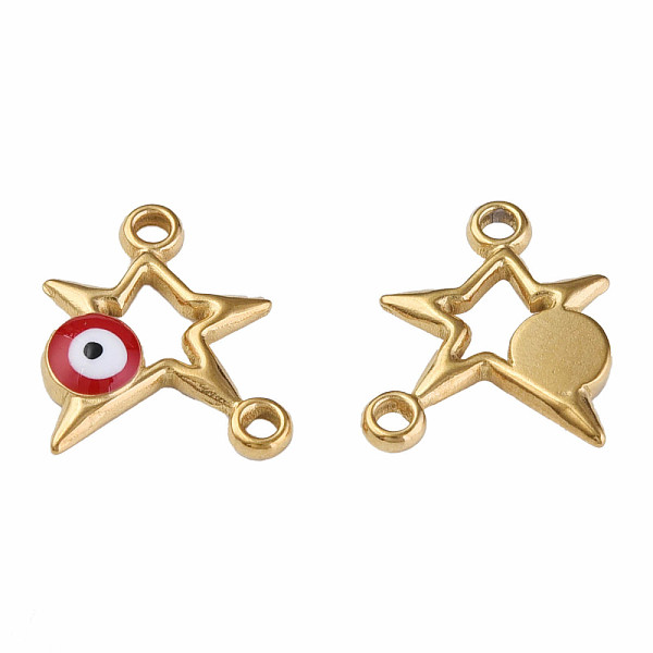 

PandaHall 304 Stainless Steel Enamel Connector Charms, Golden, Star with Evil Eye, Dark Red, 16x13.5x3mm, Hole: 1.6mm 304 Stainless Steel...