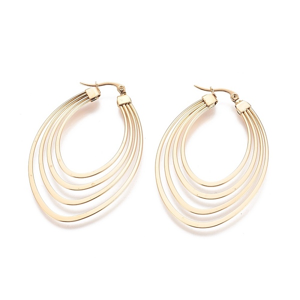 PandaHall 304 Stainless Steel Hoop Earrings, Hypoallergenic Earrings, Oval, Golden, 55~58x33~37x0.6mm, Pin: 0.6mm 304 Stainless Steel Oval