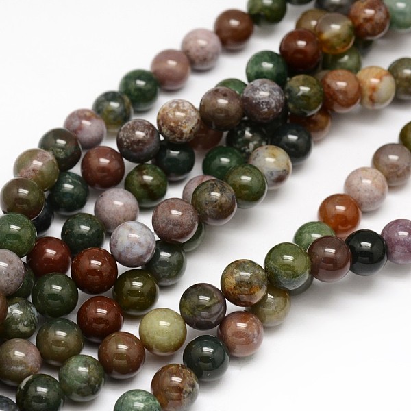 

PandaHall Natural Indian Agate Round Beads Strands, 6mm, Hole: 1mm, about 62pcs/strand, 15.3 inch Indian Agate Round