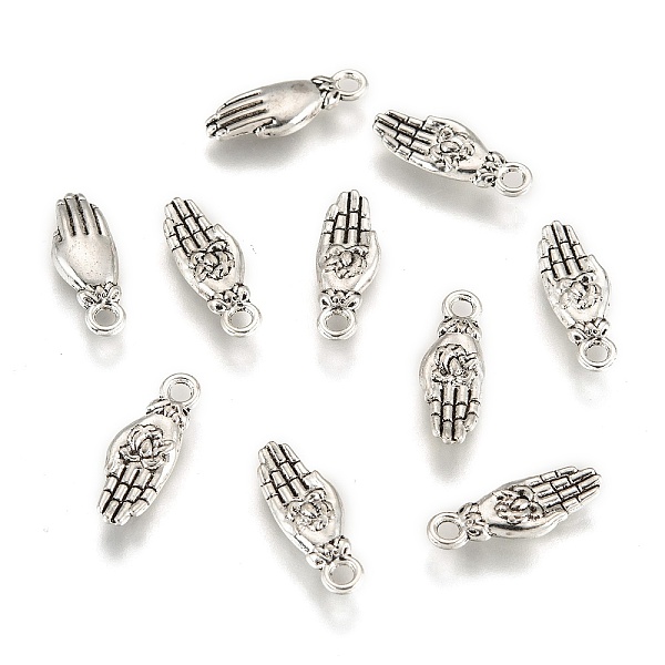 

PandaHall Tibetan Style Palm with Lotus Flower Alloy Pendants, Antique Silver, 18x7x2.4mm, Hole: 2mm Alloy Palm