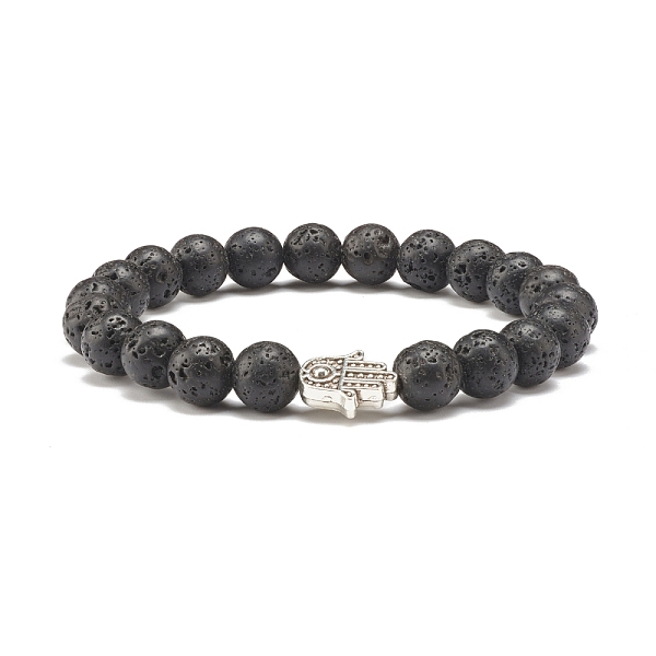 

PandaHall Natural Lava Rock Round Beaded Stretch Bracelet with Hamsa Hand, Essential Oil Gemstone Jewelry for Women, Inner Diameter: 1-7/8...