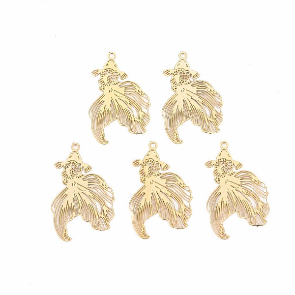 

PandaHall Rack Plating 201 Stainless Steel Filigree Pendants, Etched Metal Embellishments, Nickel Free, Goldfish, Real 18K Gold Plated...