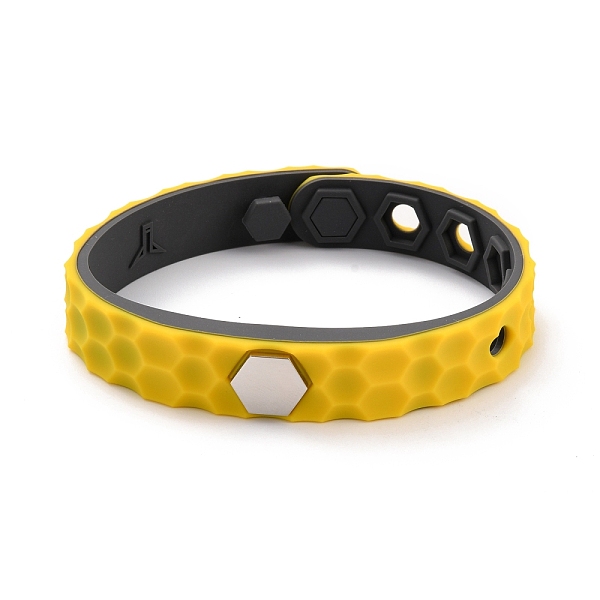 

PandaHall Flat Silicone Cord Bracelets, Hexagon Beads Adjustable Bracelet for Men Women, Gold, 9.92 inch(25.2cm) Silicone Gold