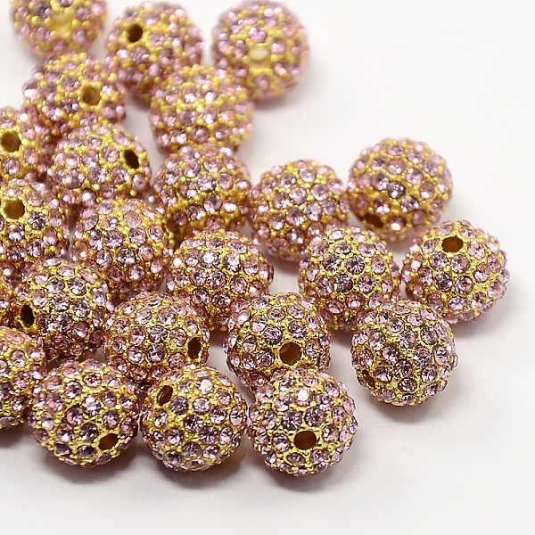 

PandaHall Alloy Rhinestone Beads, Grade A, Round, Golden Metal Color, Light Rose, 10mm Alloy+Rhinestone Round Pink