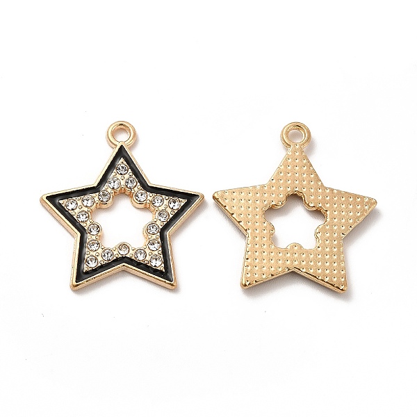 

PandaHall Alloy Enamel Pendants, with Crystal Rhinestone, Hollow Star Charm, Light Gold, 23x21x2mm, Hole: 1.8mm Alloy Rhinestone+Enamel Star..., Black