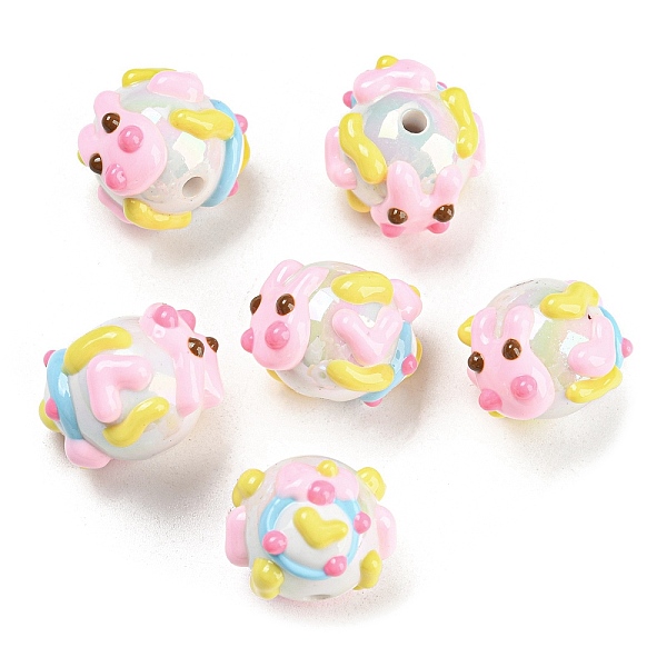 

PandaHall Hand Painted Acrylic with Enamel Beads, Cartoon, Oval with Rabbit, Colorful, 19x20x15mm, Hole: 2.6mm Acrylic Oval