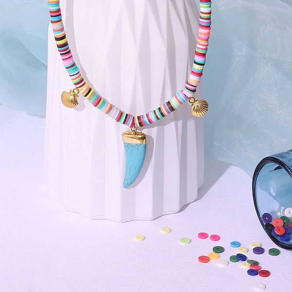 

PandaHall Handmade Polymer Clay Heishi Beads Pendant Necklaces, with Brass Beads, Synthetic Turquoise Pendants and Alloy Lobster Claw Clasps...