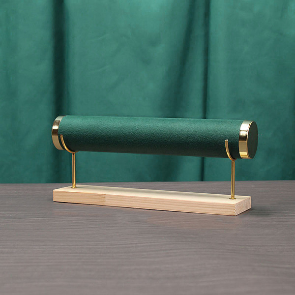 

PandaHall Velvet T Bar Bracelet Holder Stand, Wood Jewelry Display Organizer for Bracelets, Dark Green, Finished Product: 30x7x12.5cm Velvet