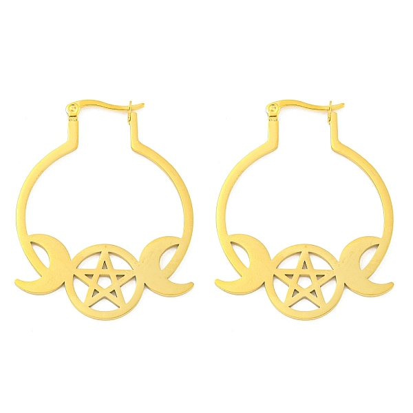 

PandaHall 304 Stainless Steel Hoop Earrings for Women, Star with Moon, Real 18K Gold Plated, 46.5x35mm 304 Stainless Steel Star