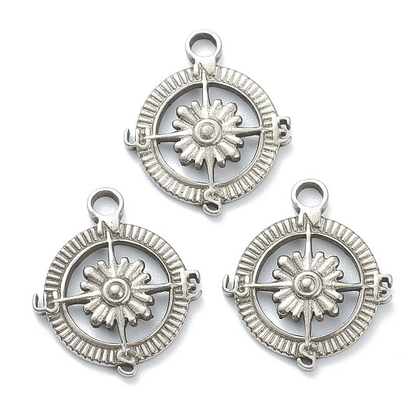 

PandaHall 304 Stainless Steel Pendants, Flat Round with Compass, Stainless Steel Color, 17x15x2mm, Hole: 2mm 304 Stainless Steel Flat Round
