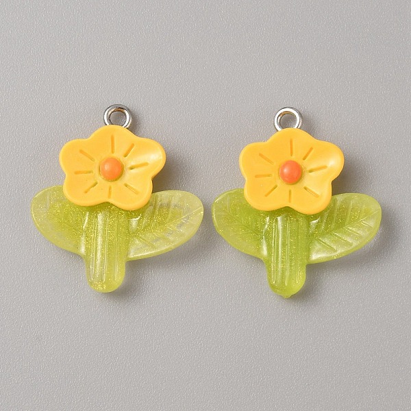 

PandaHall Translucent Resin Pendants, Glitter Flower Charms with Platinum Tone Iron Loops, Gold, 25x22.5x5.5mm, Hole: 2mm Iron+Resin Flower...