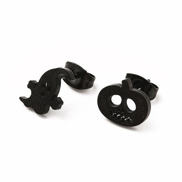 

PandaHall Halloween Pumpkins and Ghosts 304 Stainless Steel Asymmetrical Earrings, Stud Earrings for Women, Electrophoresis Black...